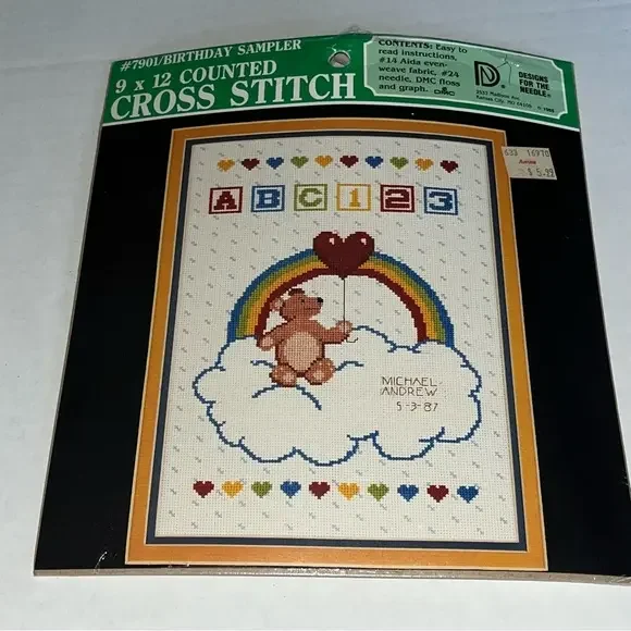 Vintage Designs For‎ The Needle Birthday Sampler Counted Cross Stitch Kit