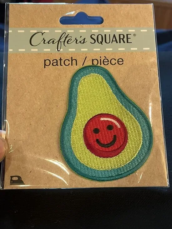 Avocado Patch Embroidered Iron On Happy Smiley Face, New Factory Sealed