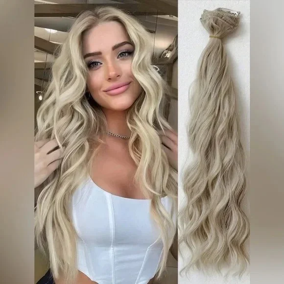 22 Inch Clip in Hair Extensions Light Blonde - Water Wave hair style