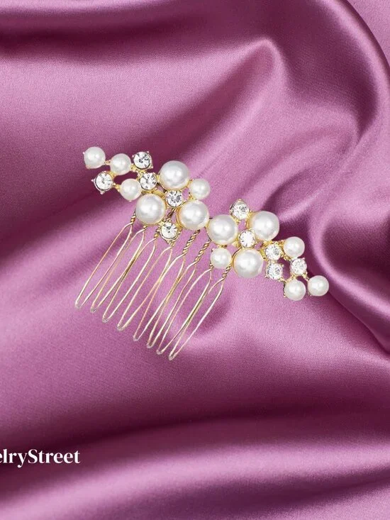 pearl hair comb floral