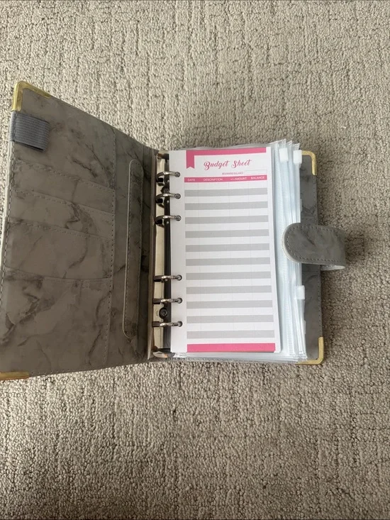 Gray Faux Leather Ring Binder Budgeting Planner