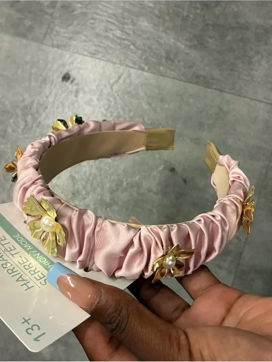 Pink Satin Floral Pearl Headband - Unbranded