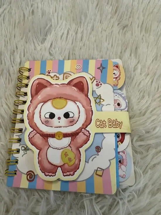 Baby Three lucky Cat A6 size spiral notebook snap closure 4 cute dividers