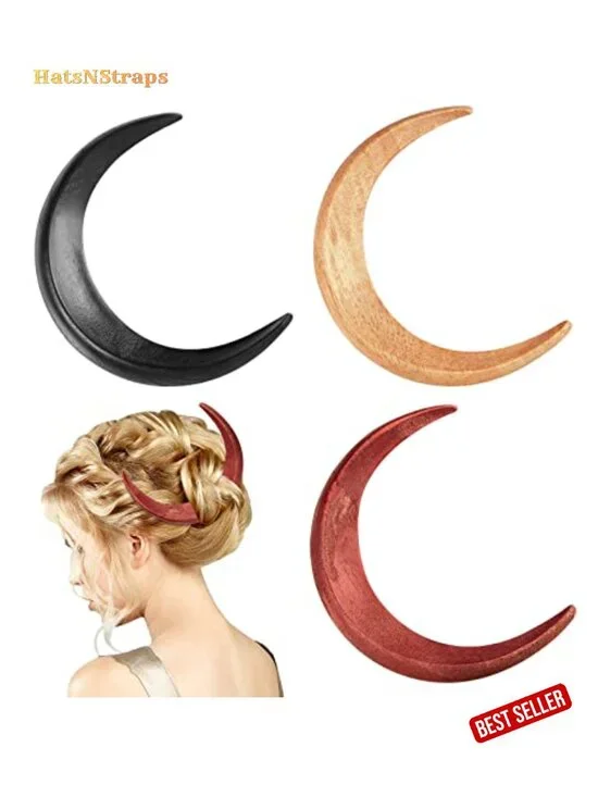 3 Pcs Wooden Moon Hair Fork Hair Stick for Women Hand Carved Clip Hair
