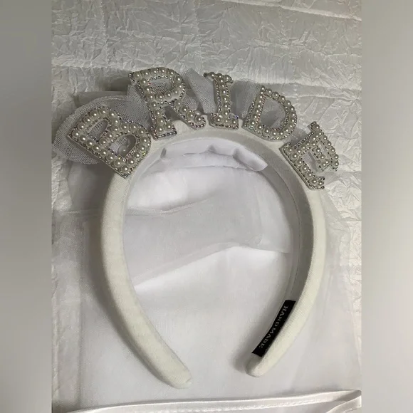 Pearl Embellished BRIDE headband with veil NEW
