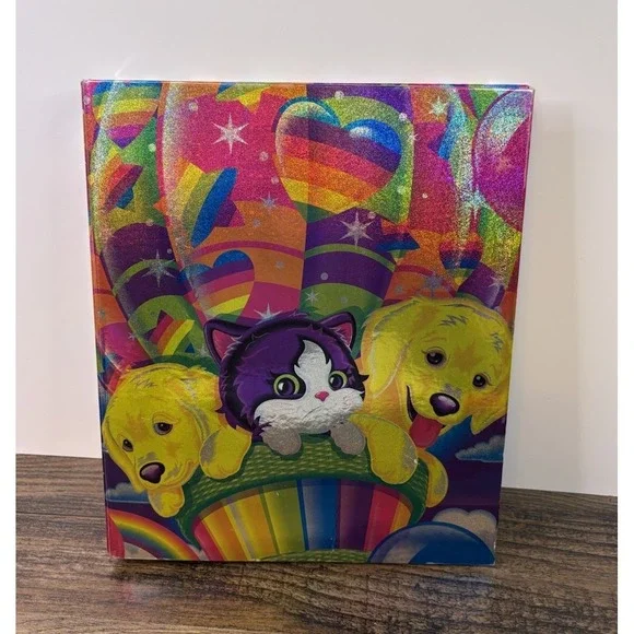 Vintage Lisa Frank 3 Ring Binder Hot Air Balloon Kittens Labrador Puppies