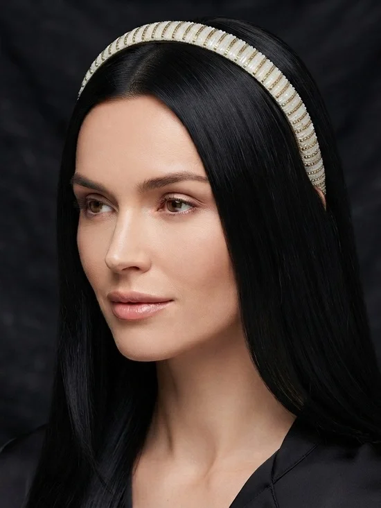 Padded Beaded Headband — Cream/Gold