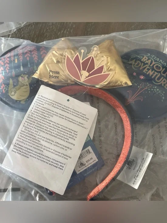 Disney parks Tianas Bayou NWT- Gold and Pink Light-Up Lotus Headband