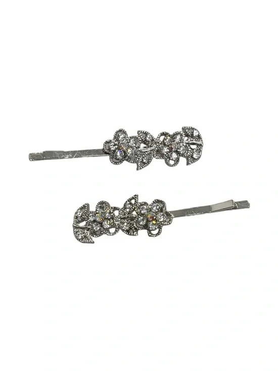 Silver Floral Crystal Bobby Pin Set - Women Accessories FINAL PRICE DROP