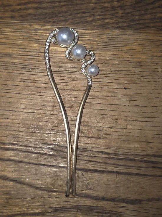 Gold Pearl & Crystal Hair Pin - Elegant Women's Hair Accessory