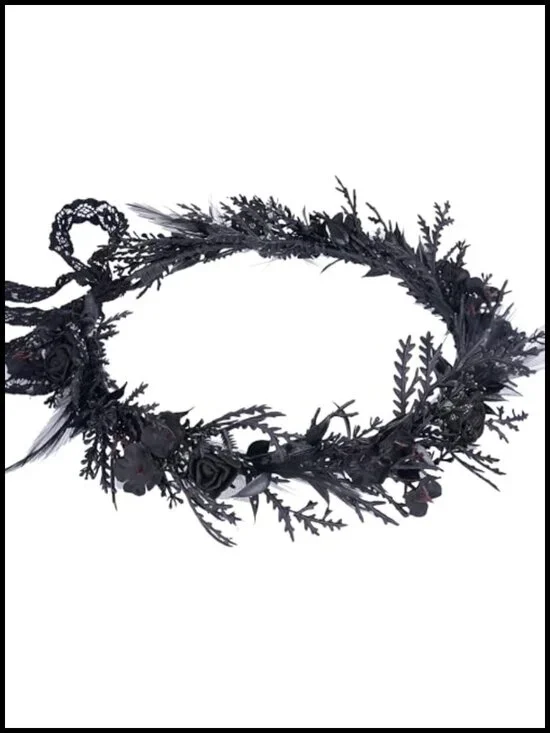Gothic Floral Headband with Feathers for Renaissance Witch Costume