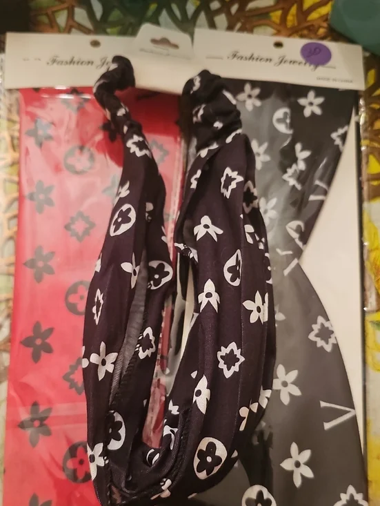 Fashion Jewelry Black Floral Patterned Hair Scarf Headband
