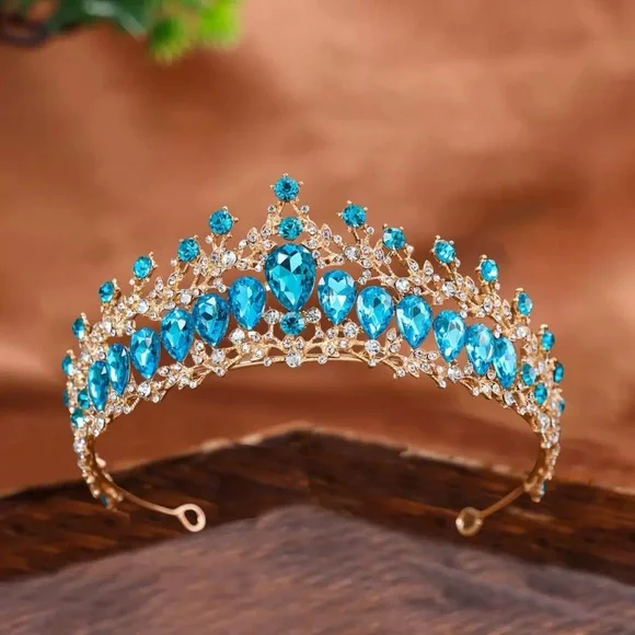 Gold Tiara with Blue Crystal Accents - Women's Accessory