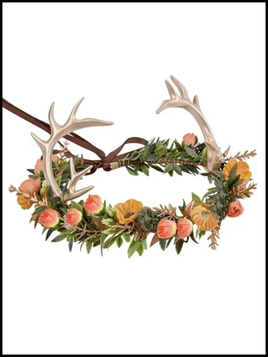Fairy Antler Flower Crown Headband Adjustable Forest Woodland Headpiece