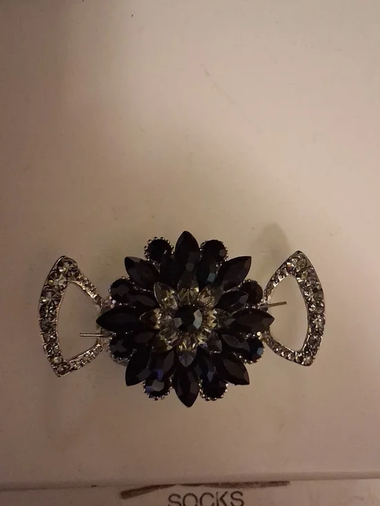 Crystal Floral Hair Barrette - Black and Silver