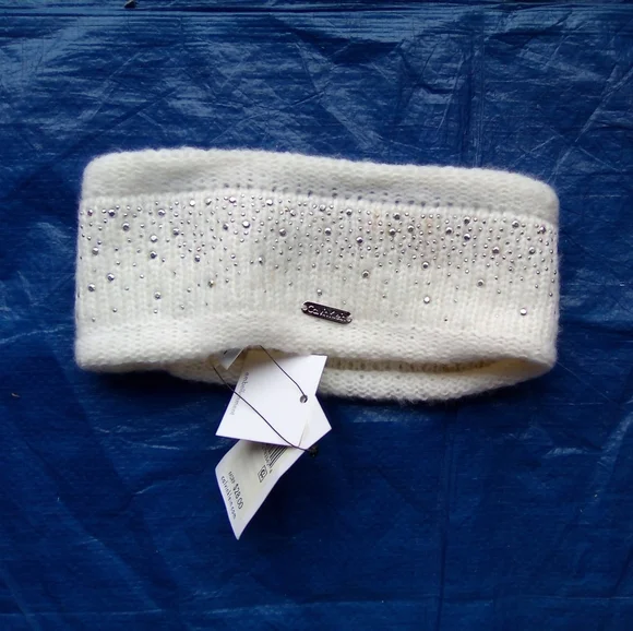 White Knit Headband with Rhinestones