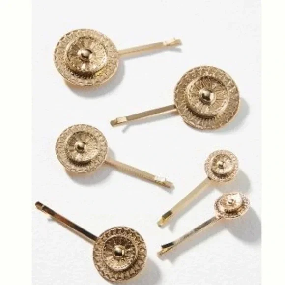 Anthropologie Gold Coin Medallion Hair Clips