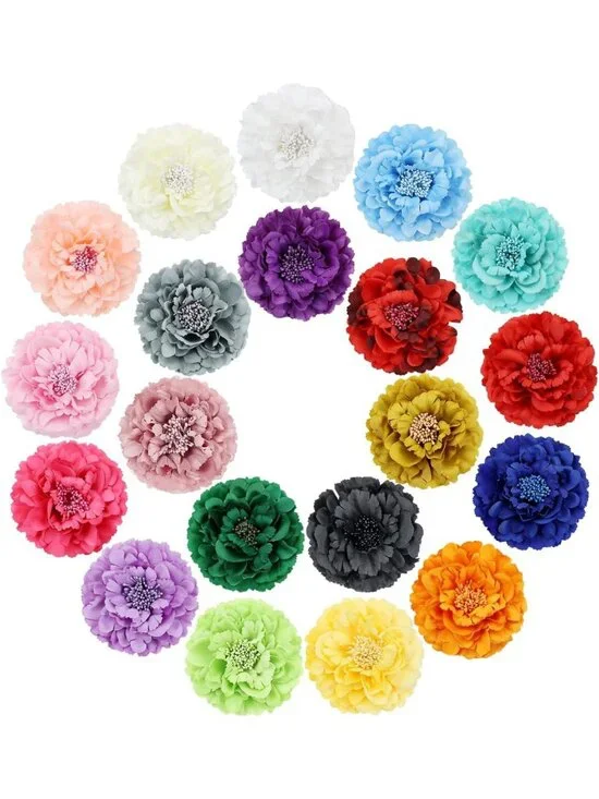 20 Pack Colorful Fake Peony Hair Clips - Floral Alligator Barrettes for Weddings