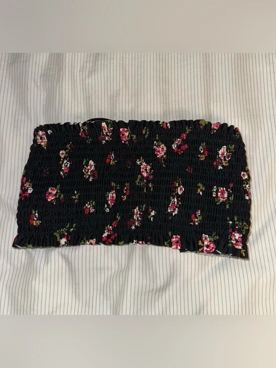 Xhilaration Black Floral Bandeau Top with Pink Roses