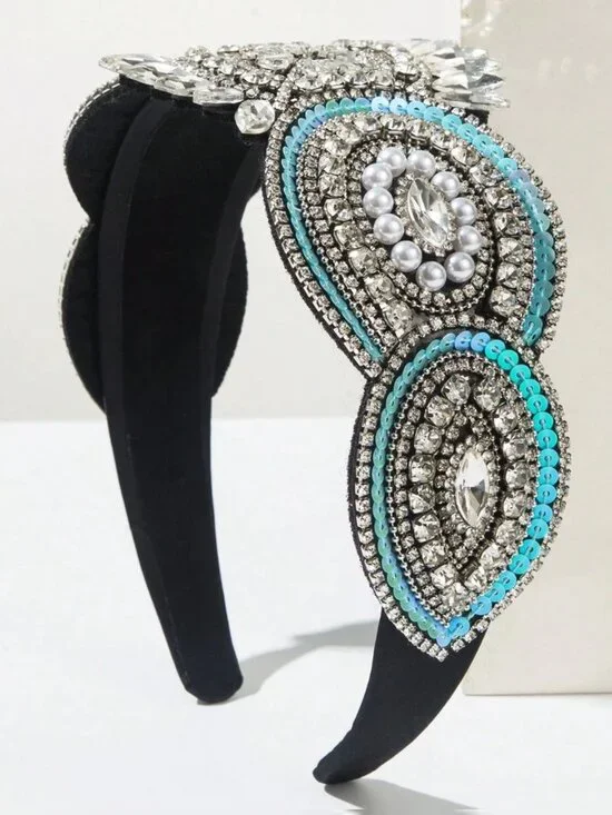 Crystals and faux Pearls Embellished Statement Headband