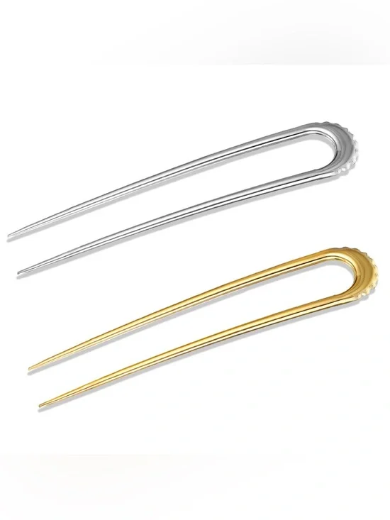 Gold & Silver Metal Hair Fork Set - Classic U-Shaped Hair Pins