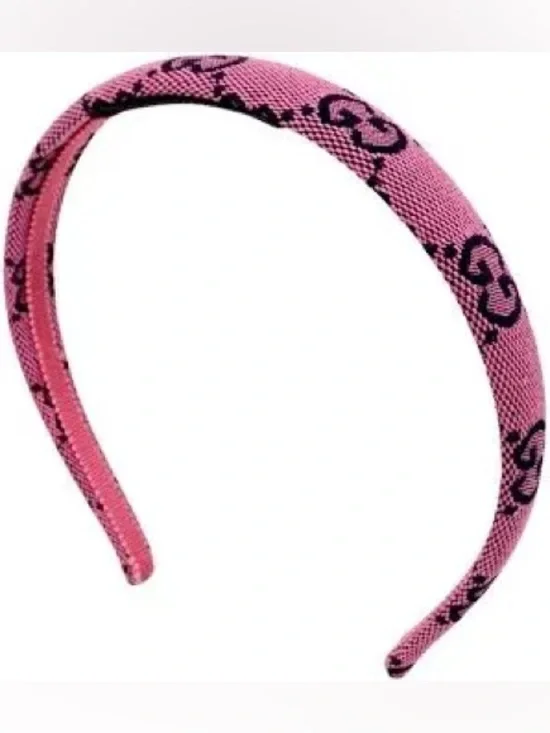 Gucci Pink Jacquard GG Headband with Black Logo