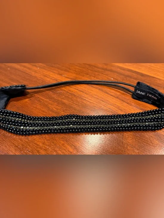 Jane Tran Black Beaded Stretch Headband