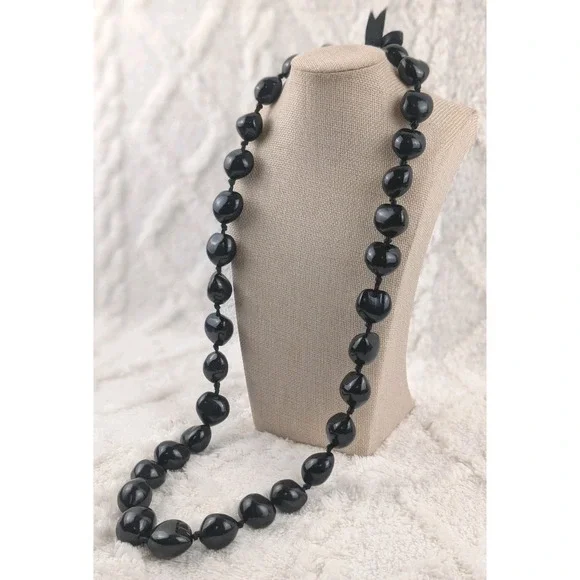 Traditional Hawaiian Style Black Kukui Nut Lei Necklace 36