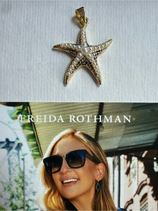 New Freida Rothman Gold Starfish Pendant with Pearl Accents 1”