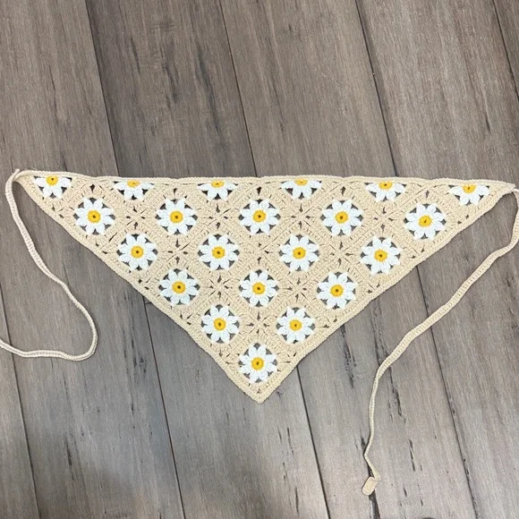 Crochet Floral blocks Bandana Daisy country‎ grandma chic