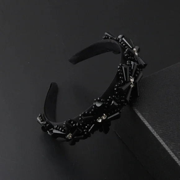 Black Bead Embroidered Headband