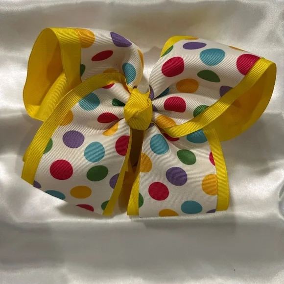 Mega Hair Bow. Colorful Polka Dot with Yellow Under Ribbon.