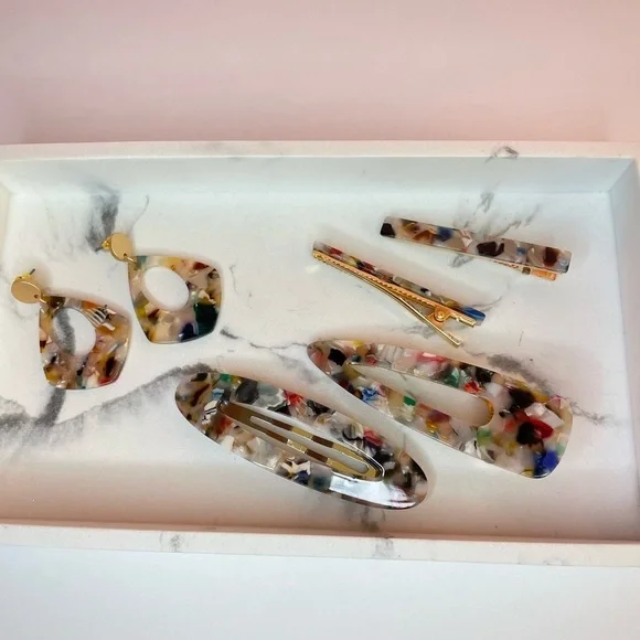 J. Elise Boutique Multicolor Tortoise Acrylic Hair Clip Set Statement Barrettes