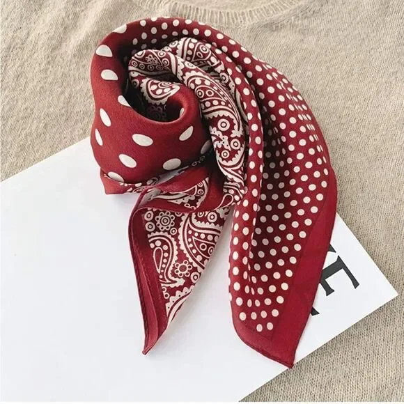 Red Dot and Paisley Mulberry Silk Neck Scarf