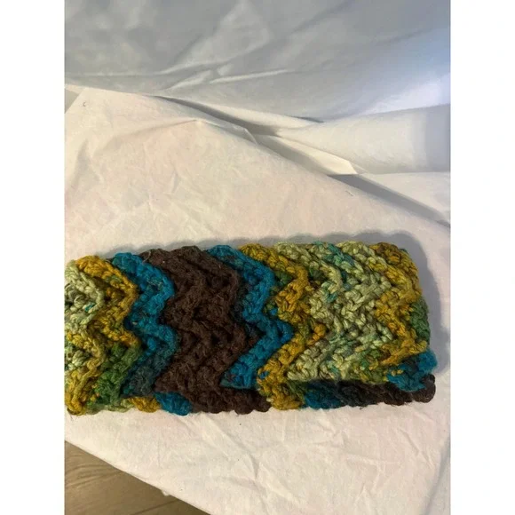 Handmade Crochet‎ Chevron Ear Warmer Headband Brown Green Teal Boho Winter Knit