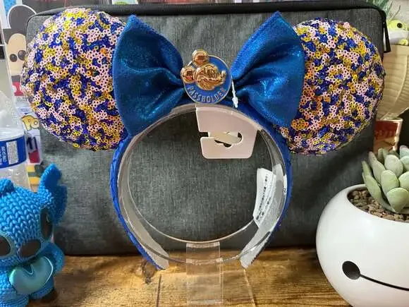 NWT Disney Parks Annual Passholder Exclusive Ear Headband Blue Sequin WDW