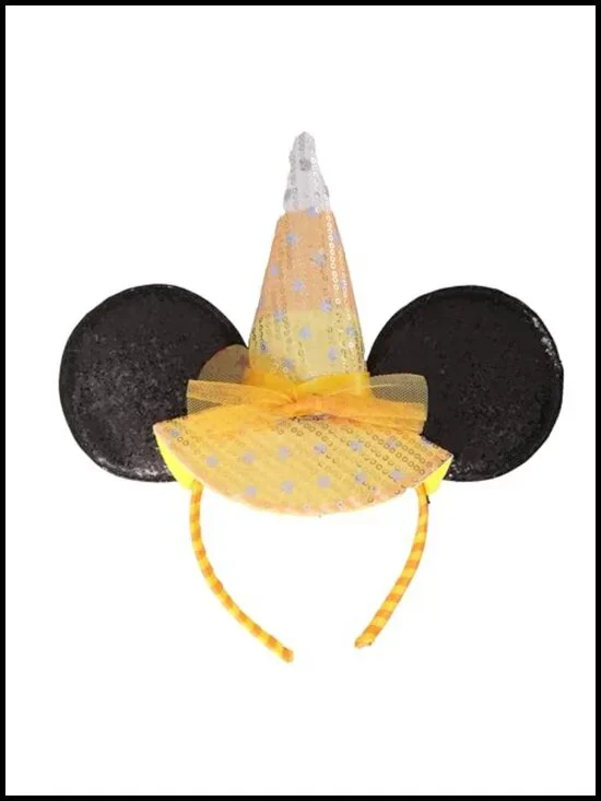 Minnie Mouse Ears Halloween Witch Hat Headband Sequins Net Bow