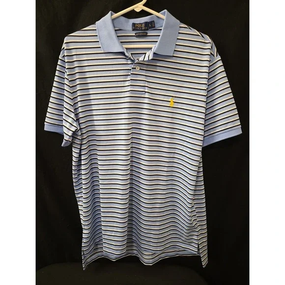 Polo Ralph Lauren Performance Golf Shirt Mens L Blue‎ Stretch Striped NWOT KNIT