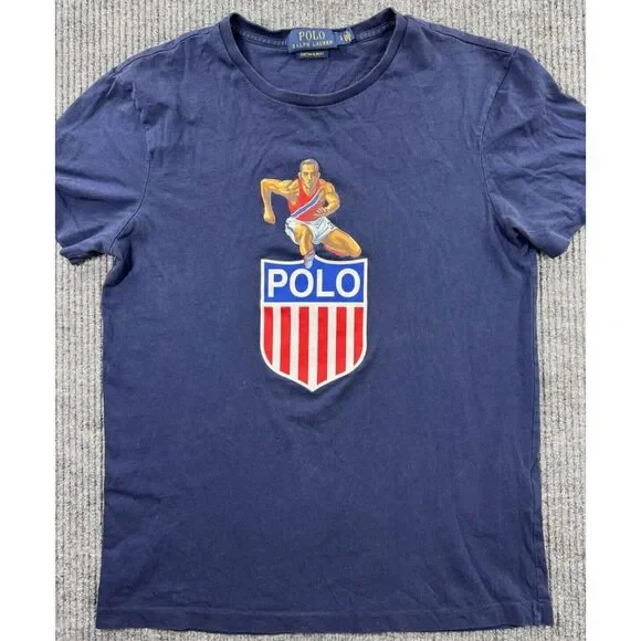 Polo Ralph Lauren Shirt Mens Small Blue Tee Stadium Shield USA Track Hurdle Wing