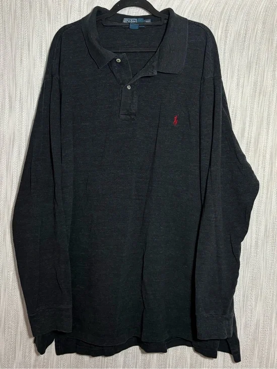 Ralph Lauren Charcole Long Sleeve Polo with Red Pony