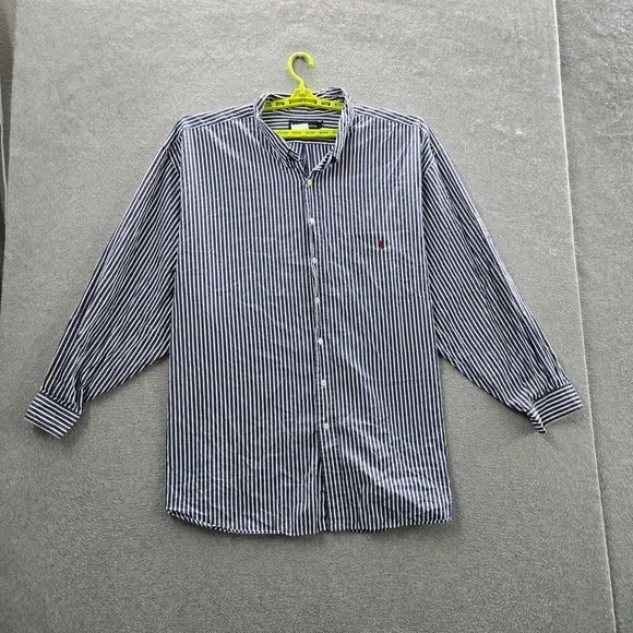 Ralph Lauren Men Button Up Shirt 5X BIG Blue Embroidered Striped Blake