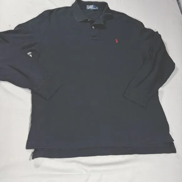 Vintage Polo Ralph Lauren LS Polo Shirt Mens Size Large Black Red Pony Preppy