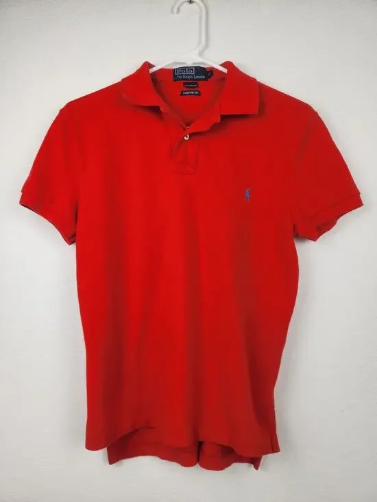 Vintage Polo Ralph Lauren Shirt Red Men Size Small Blue Logo Short Sleeve