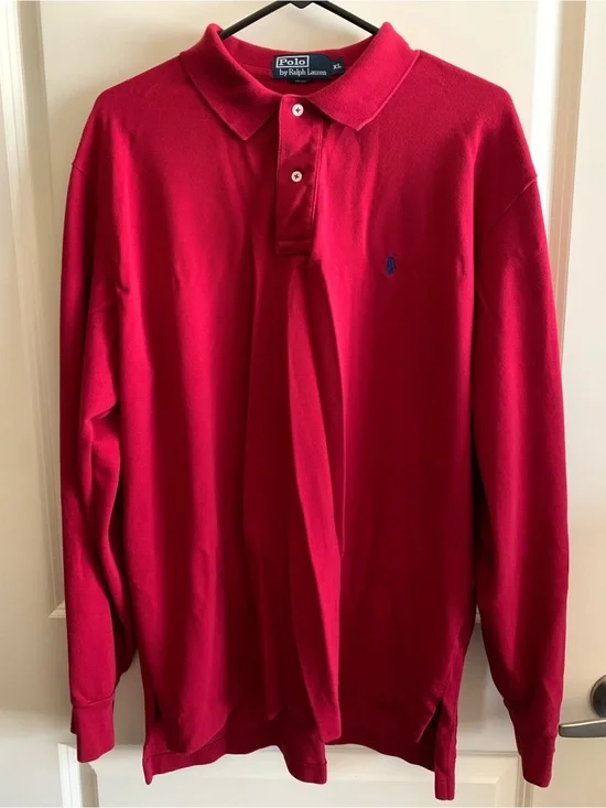 Ralph Lauren Men's Long Sleeve Polo in Red with Blue Pony