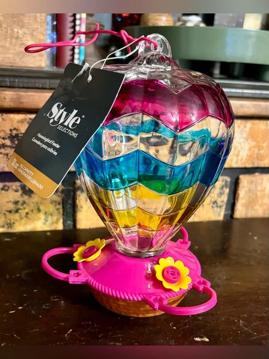 NWT Multicolor Glass Hot Air Balloon•Hummingbird Feeder•32 ounces