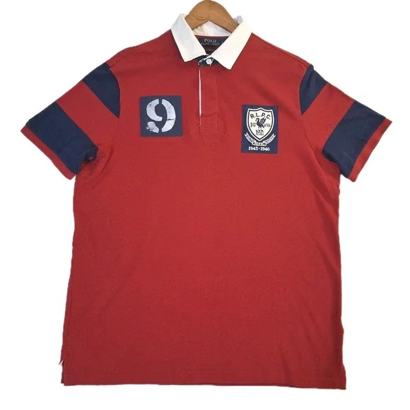 Polo‎ Ralph Lauren Rugby Polo Shirt Men's Large Red Blue Short Sleeve R.L.P.C.