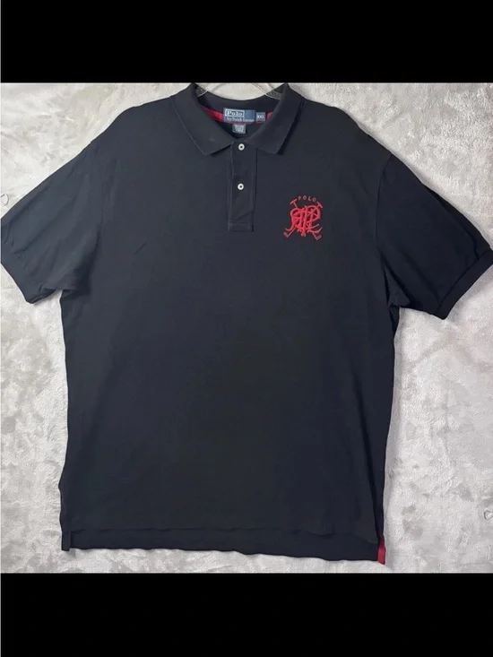 Polo Ralph Lauren Mens 2XL Black Polo Shirt Red Crest Logo Classic Fit