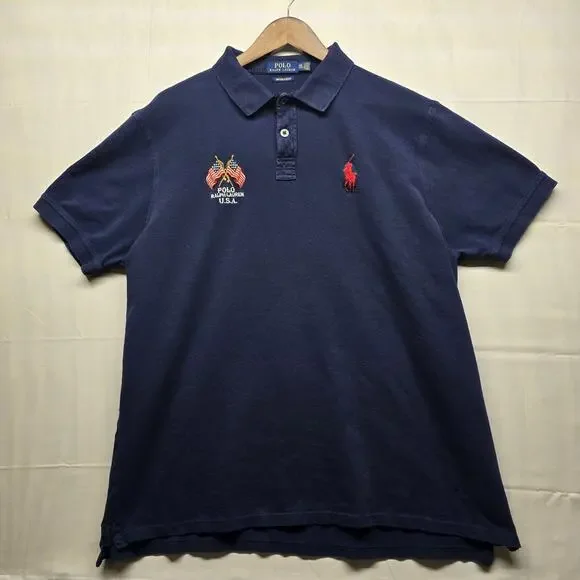 Polo Ralph Lauren‎ Shirt Mens XXL 2XL Blue Slim Fit Eagle USA New York