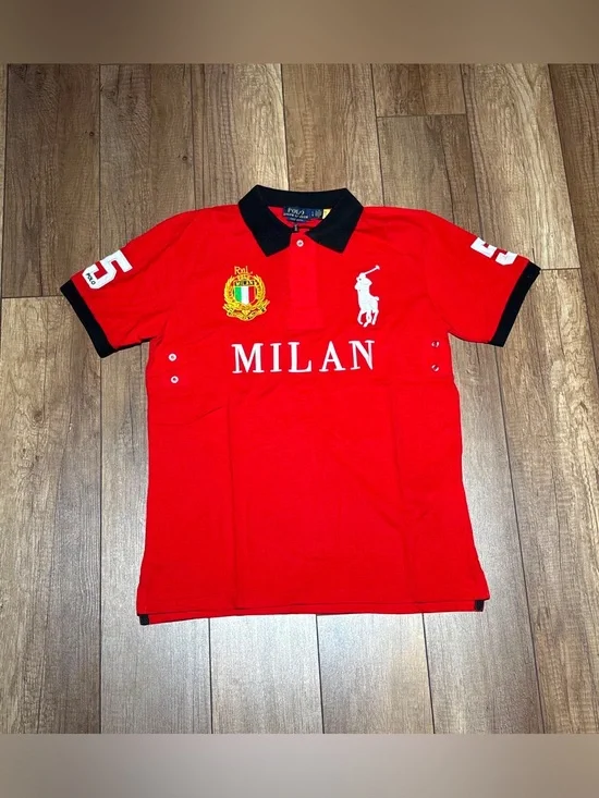 Polo Ralph Lauren Custom Slim Fit Red Milan Italy Polo Shirt Quarter Button Up