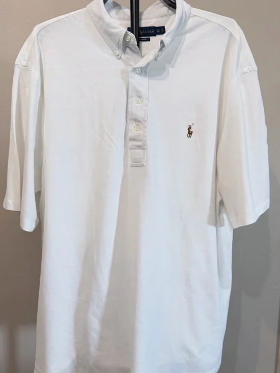 Ralph Lauren White Button-Down Polo with Embroidered Pony XLT TALL
